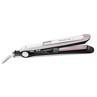 Placa de indreptat parul Rowenta Premium Care 7/7 SF7460F0, setare temperatura 130° - 200°C, generator de ioni, invelis Cashmere Keratin cu ulei de argan, incalzire rapida in 30s, roz & alb
