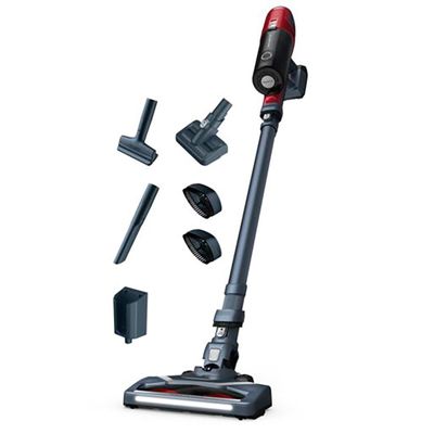 Aspirator vertical fara fir Rowenta X-Pert 6.60 Animal Care RH6878WO, 100W, 18V, autonomie 45 min, filtrare 94%, perie cu iluminare LED, recipient praf 0.55 L, accesorii animal care, functie boost, rosu & gri