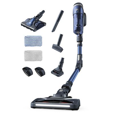 Aspirator vertical fără fir Rowenta X-Force Flex 8.60 Aqua RH9690WO, 3 in 1, putere aspirare 185Watts, autonomie max 45 min, flexibil, cap de aspirare Aqua, funcție boost, gri&albastru