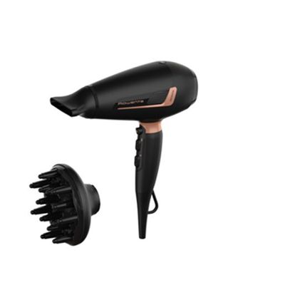 Uscător de păr Rowenta Pro Expert CV8830F0, 2200W, tehnologie Ionic Booster, 3 setari de temperatura, jet de aer rece, difuzor, inel de agatare, negru&maro