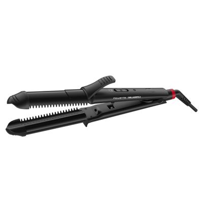 Aparat de coafat multifunctional 3 in 1 Rowenta x Karl Lagerfeld Fashion Stylist CF451LF0, 66 W, temperatura reglabila 170-200 °C, varf rece, generator de ioni, negru & rosu
