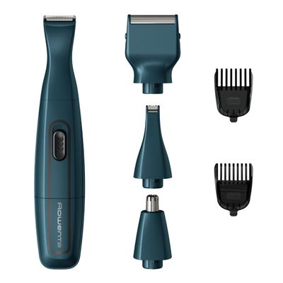 Aparat de tuns barba Rowenta Nomad TN3651F0, lame inox cu  înveliş din titan, rezistent la apa, accesoriu pentru ras, baza de depozitare, albastru