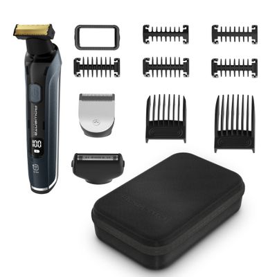 Aparat de tuns, conturat si barbierit Rowenta Forever Sharp Ultimate TN6204E0, lame din inox, invelis din titan, 8000 rpm, autonomie de pana la 120 minute, negru & albastru