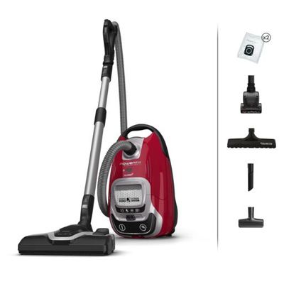 Aspirator cu sac Rowenta Silence Force 5* RO7473EA, motor Effitech, 400W, accesorii Animal Care, 3 niveluri de filtrare, Rosu