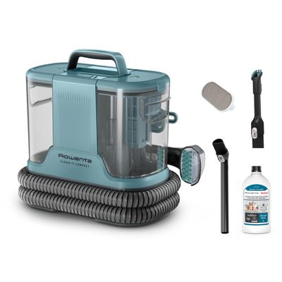 Aspirator cu spalare Rowenta Clean IT Compact IN3021F0, 400W, rezervor apa & detergent 1.4L, rezervor apa murdara 0.85L, functie autocuratare, accesoriu spatii inguste, detergent inclus, verde