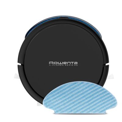 Aspirator robot Rowenta X-Plorer Serie 50 RR7375WH, Mop, Wi-Fi, 0.4 L, 12 kWh/an, Control prin aplicatie, Animal Care, 3 Functii de curatare, Autonomie de 120 min, Negru