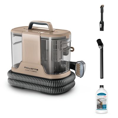 Aspirator tapiterie Rowenta Clean IT Compact IN3010F0, 400W, rezervor apa & detergent 1.4L, rezervor apa murdara 0.85L, perie spatii inguste de 8cm, accesoriu pentru curatarea furtunului, auto clean, detergent inclus, duna  