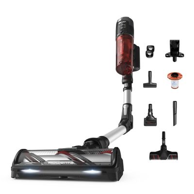 Aspirator vertical fără fir Rowenta X-Force Flex 13.60 Complete Animal RH9A93E0, 150 air watts, iluminare LED, tub flex, funcție boost, capacitate recipient praf 0.65L, roșu & argintiu