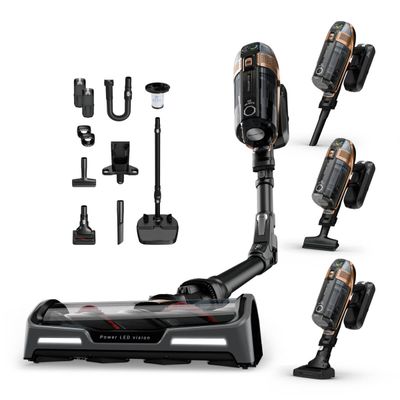Aspirator vertical fara fir X-Force Flex 15.60 Animal RH99F3WO, 550W, Tehnologie flex, display control, accesorii animal care, stație încărcare, autonomie 160 min, recipient praf 0.9L, functie boost, negru&maro