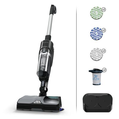 Aspirator vertical Rowenta X-Combo GZ3039WO, 215 W, 0.55 l, Tehnologie Aerospin, Autonomie 60 minute, Tehnologie Ciclonica, Negru/Argintiu