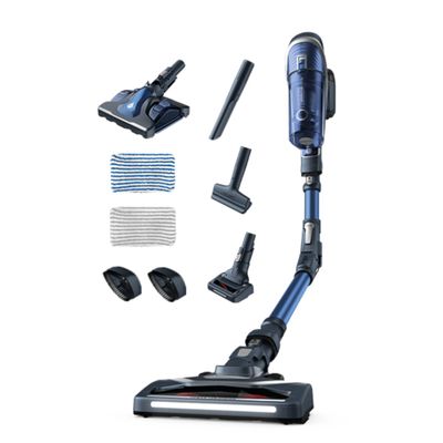 Aspirator vertical Rowenta X-Force Flex 8.60 Aqua RH9690WO, 3 in 1, putere aspirare 185Watts, autonomie max 45 min, flexibil, cap de aspirare Aqua, funcție boost, gri&albastru