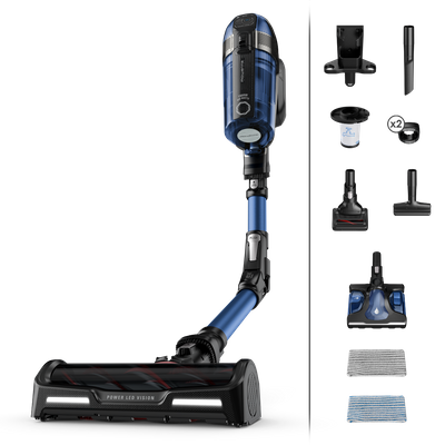 Aspirator vertical Rowenta X-Force Flex 12.60 Aqua RH98C0WO, 320 W, 0.9 l, Autonomie 45 minute, mop Aqua, Albastru/Negru