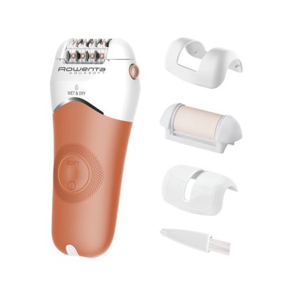 Epilator Rowenta Aqua Soft EP4920F0, 40 min autonomie, Wet&Dry, 4 accesorii, Skin Respect technology, bilele pentru masaj, corai