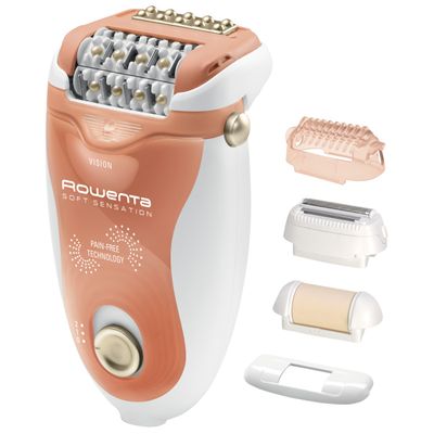 Epilator Rowenta Soft Sensation EP5720, 2 viteze, 24 pensete, Cap pivotant, Alb/Orange