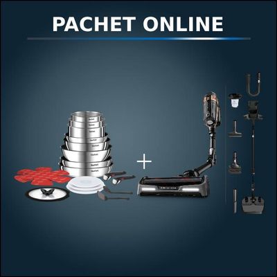Pachet PROMO Rowenta Aspirator vertical fără fir X-Force Flex15.60 RH99F1WO si Set 20 piese Tefal Ingenio Emotion L897SJ04
