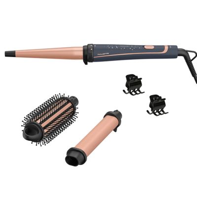 Ondulator Rowenta Infinite Curls Stellar CF4211F0, invelis ceramic, timp de incalzire 60 secunde, cablu rotativ 360°, varf rece, gri & portocaliu