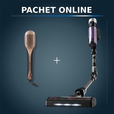 Pachet PROMO Aspirator vertical Rowenta X-FORCE FLEX 9.60 Allergy RH2038WO si Perie reparatoare cu abur Rowenta Hair Therapist™ CF9940F0