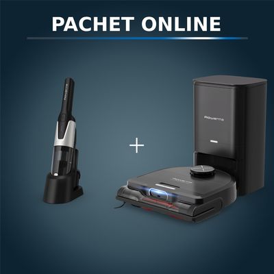 Pachet PROMO Aspirator robot Rowenta X-Plorer Serie 220+ RR9485WH & Aspirator de mână Rowenta X-Touch AC9736WO