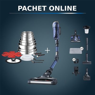 Pachet PROMO Aspirator vertical fără fir Rowenta X-Force Flex 8.60 Aqua RH9690WO & Set 20 piese Tefal Ingenio Emotion L897SJ04