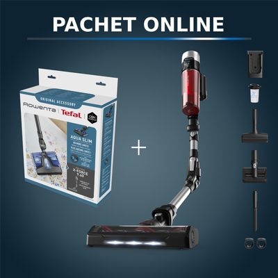 Pachet PROMO Aspirator vertical fara fir Rowenta X-Force Flex 9.60 Animal Care RH2077WO & Cap de aspirare Aqua Slim ZR009602