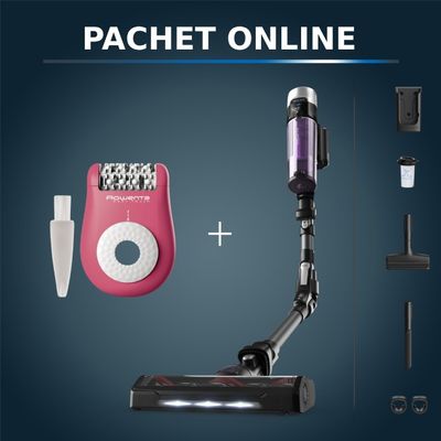 Pachet PROMO Aspirator vertical Rowenta X-FORCE FLEX 9.60 Allergy RH2038WO si Epilator Rowenta Easy Touch EP1110F1