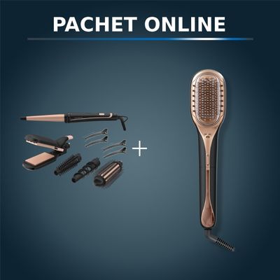 Pachet PROMO Perie reparatoare cu abur Rowenta Hair Therapist™ CF9940F0 si Aparatul de coafat Rowenta Infinite Looks 14 în 1 CF4231F0