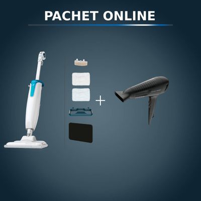 Pachet PROMO Mop cu abur Rowenta Steam Power RY6597WH & Uscător de păr Rowenta Studio Dry Rowenta x Karl Lagerfeld CV581LF0