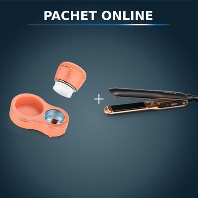 Pachet PROMO Perie electrica de curatare faciala Rowenta My Beauty Routine Anti-Blemish LV4010F0 si Placa de indreptat parul Rowenta Ultimate Experience SF8120F0