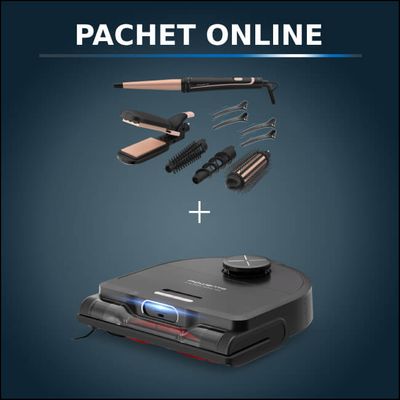 Pachet PROMO Aspirator robot Rowenta X-Plorer Serie 220 RR9465WH si Aparatul de coafat Rowenta Infinite Looks 14 în 1 CF4231F0