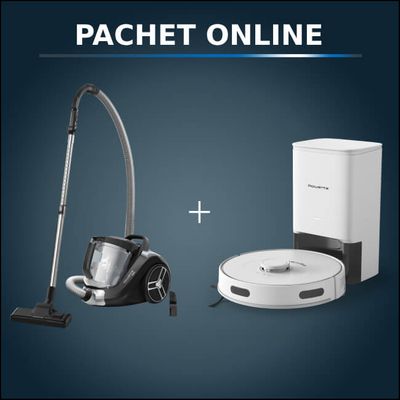 Pachet PROMO Aspirator robot Rowenta X-Plorer S75 S+ RR8587WH si Aspirator fară sac Rowenta Compact Power XXL RO4825EA Pachet PROMO Aspirator robot Rowenta X-Plorer S75 S+ RR8587WH si Aspirator fară sac Rowenta Compact Power XXL RO4825EA
