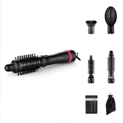 Perie cu aer cald Rowenta x Karl Lagerfeld Express Style CF635LF0, 800W, cablu rotativ 360°, 3 trepte de viteza / temperatura, 5 accesorii, invelis Keratin & Glow, functie hair respect, negru