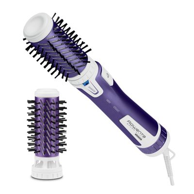 Perie rotativă Rowenta Brush Activ' Volume&Shine 2 CF9530F0, 1000W, 2 setări de temperatură si viteză, ionizare, 2 perii,  înveliş ceramic, mov