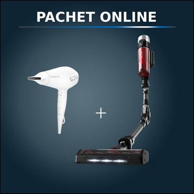 Pachet PROMO Rowenta Aspirator vertical fara fir XForce Flex 9.60 Animal Care RH2078WO si Uscator de par Volumizer CV6130F0