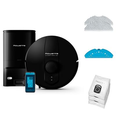 Robot de aspirare Rowenta X-Plorer Serie S135+ RR91D5WH, 5000Pa, 120 min autonomie, 2 senzori, scanare 360°, detectare obstacole, harta permanenta, recipient praf 4.5L, recipient apa 280ml, statie incarcare & golire praf, negru