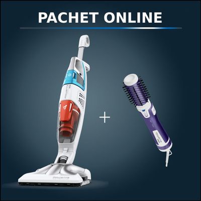 Pachet PROMO Aspirator cu abur Rowenta Clean & Steam 3 în 1 RY8544WH & Perie rotativă Rowenta Brush Activ' Volume&Shine 2 CF9530