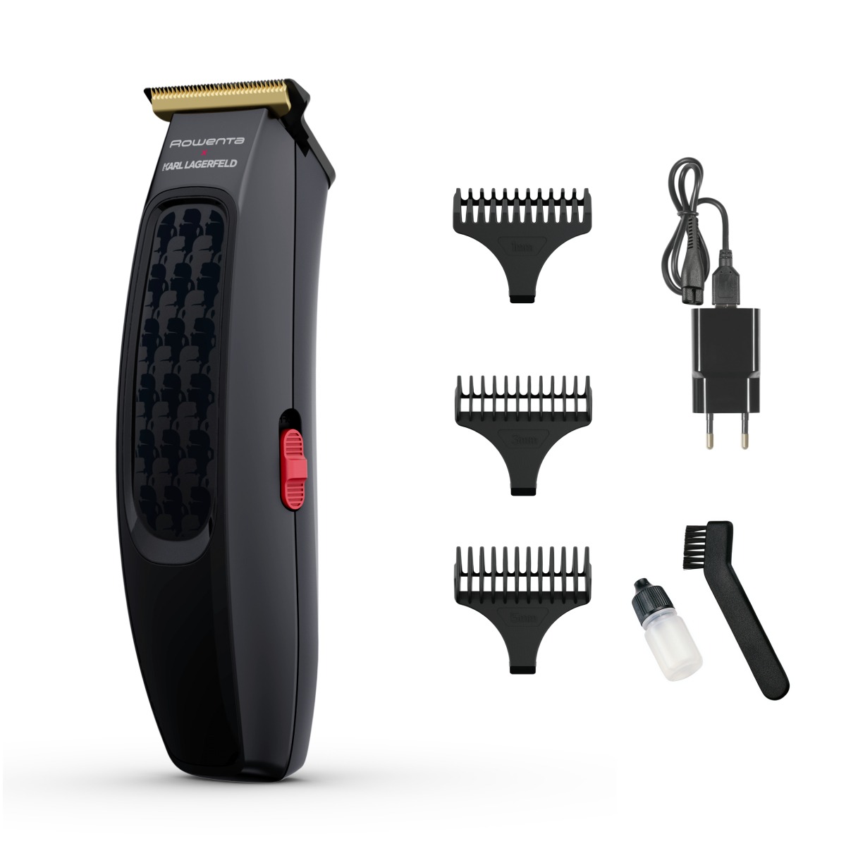 Aparat de tuns parul Rowenta x Karl Lagerfeld Perfect Line TN182LF0  lame inox  6 piepteni  5200 rpm  negru