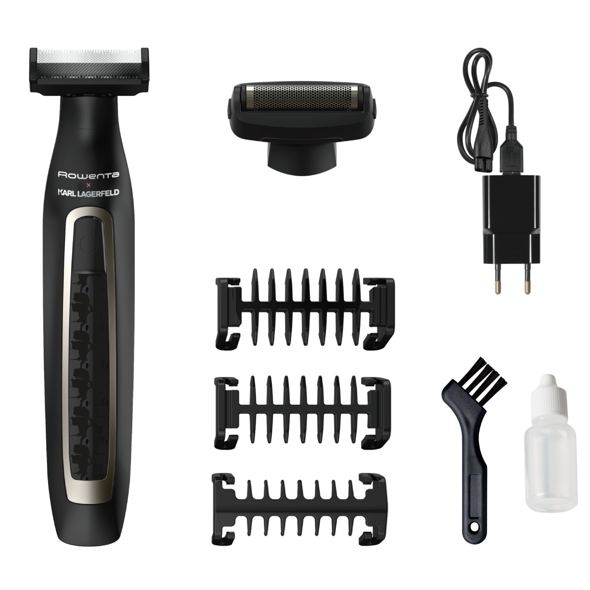 Aparat de tuns  ras si conturat Rowenta X Karl Lagerfeld Forever Sharp TN602LF0  8000 rpm  lame inox  autonomie 120 minute  negru