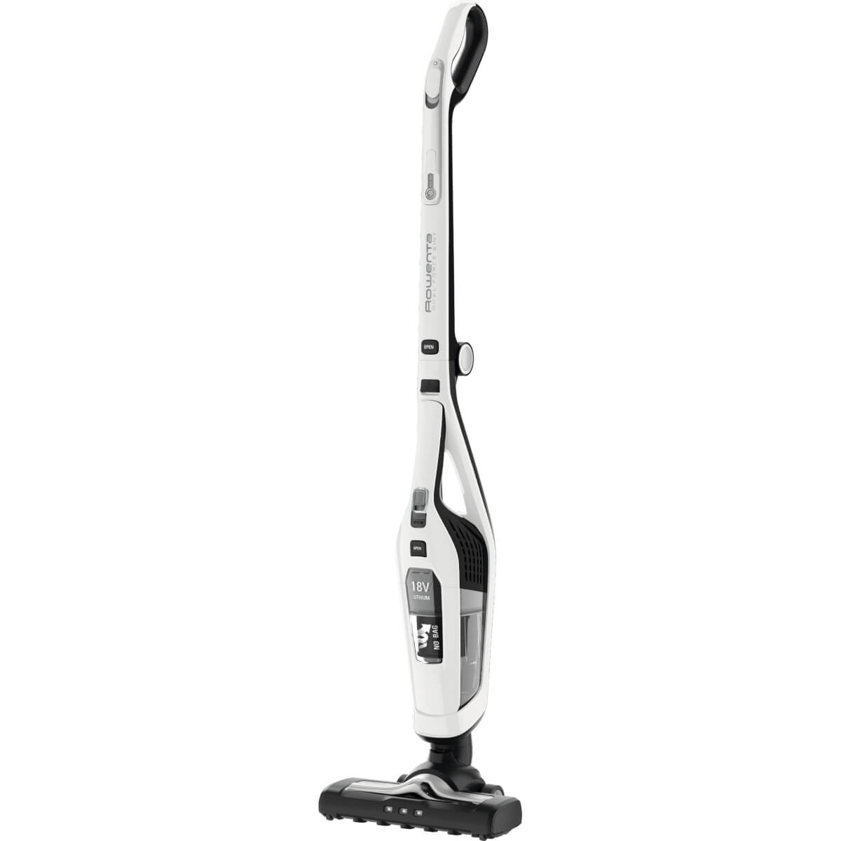 Aspirator vertical 2in1 Dual Force Rowenta RH6737WH  100W  18V  autonomie 45 min  2 viteze  recipient 0.6L  pliabil  alb