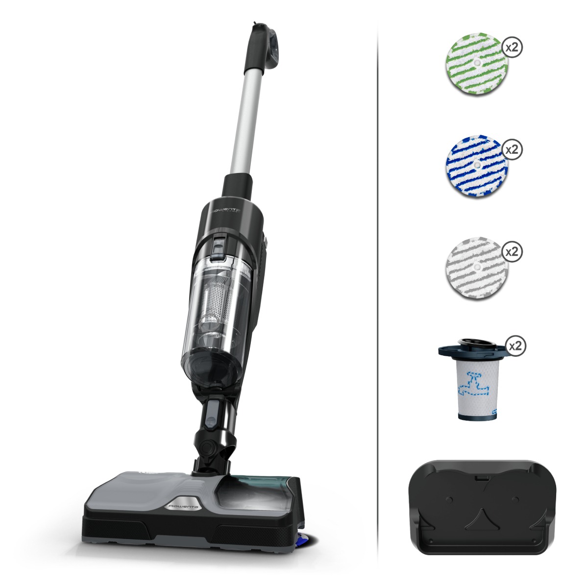 Aspirator vertical Rowenta X-Combo GZ3039WO  215 W  0.55 l  Tehnologie Aerospin  Autonomie 60 minute  Tehnologie Ciclonica  Negru/Argintiu