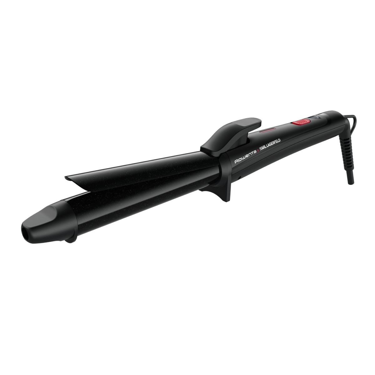 Ondulator de par Rowenta Karl Lagerfeld CF321LF0  înveliș exclusiv Keratin & Glow  200°C  cablul 1.8m  negru&roșu