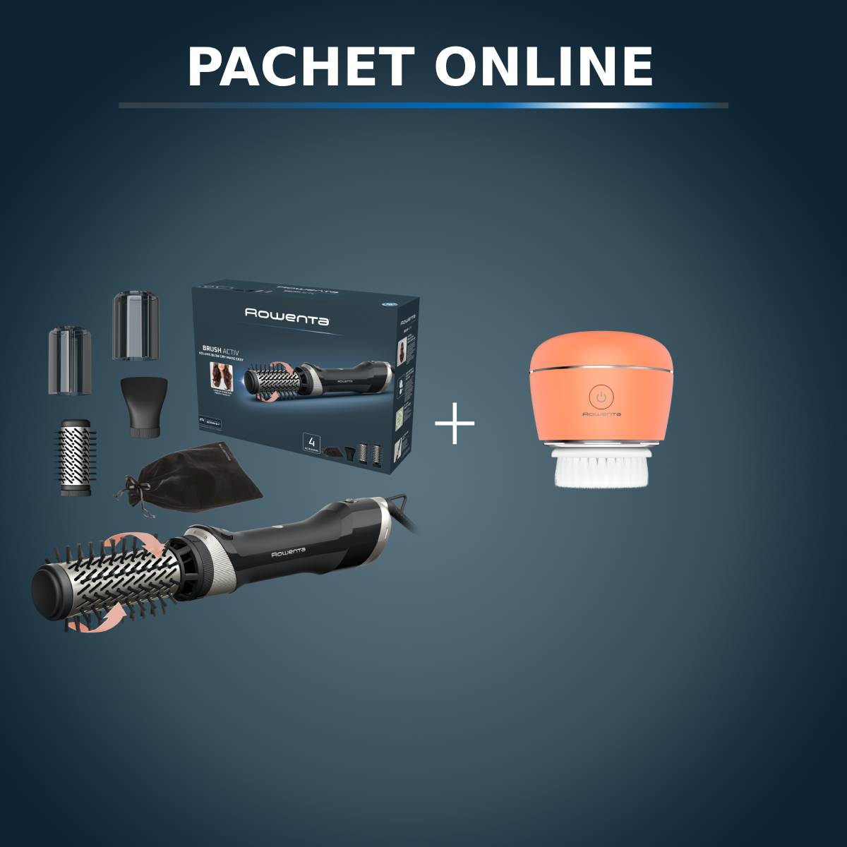 Pachet PROMO Perie rotativa cu aer cald Rowenta Brush Activ UB9530F0 & Perie electrica de curatare faciala Rowenta My Beauty Routine Anti-Blemish LV40