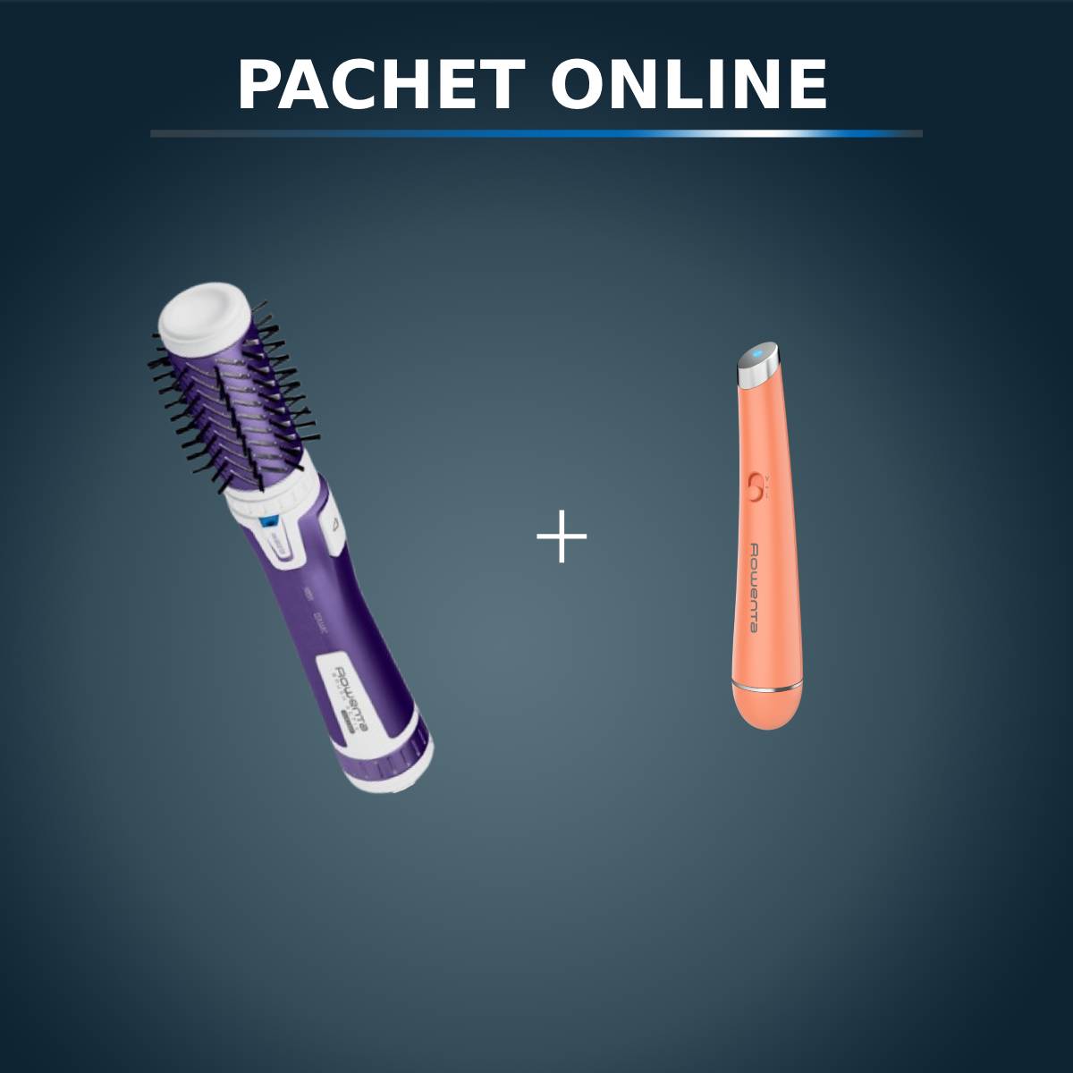 Pachet PROMO Perie rotativă Rowenta Brush Activ\' Volume&Shine 2 CF9530F0 & Aparat de masaj anti-oboseala pentru ochi Rowenta My Beauty Routine LV2010