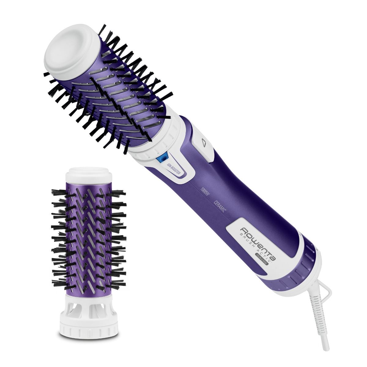 Perie rotativă Rowenta Brush Activ\' Volume&Shine 2 CF9530F0  1000W  2 setări de temperatură si viteză  ionizare  2 perii   înveliş ceramic  mov