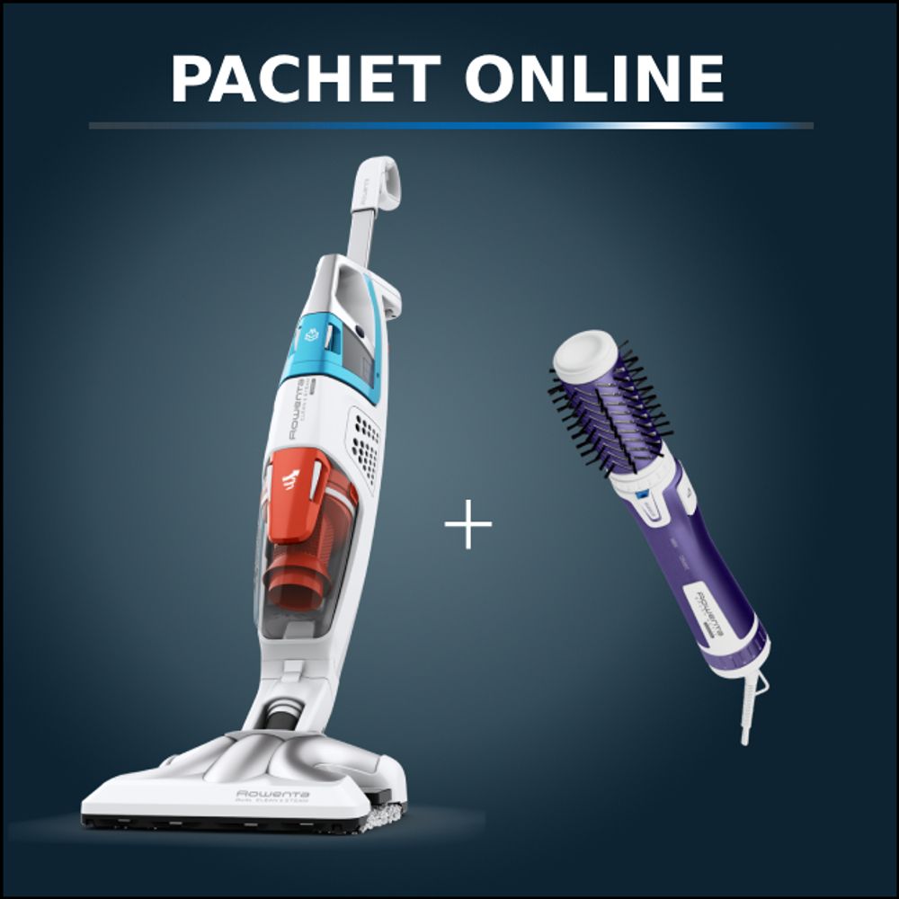Pachet PROMO Aspirator cu abur Rowenta Clean & Steam 3 în 1 RY8544WH & Perie rotativă Rowenta Brush Activ\' Volume&Shine 2 CF9530